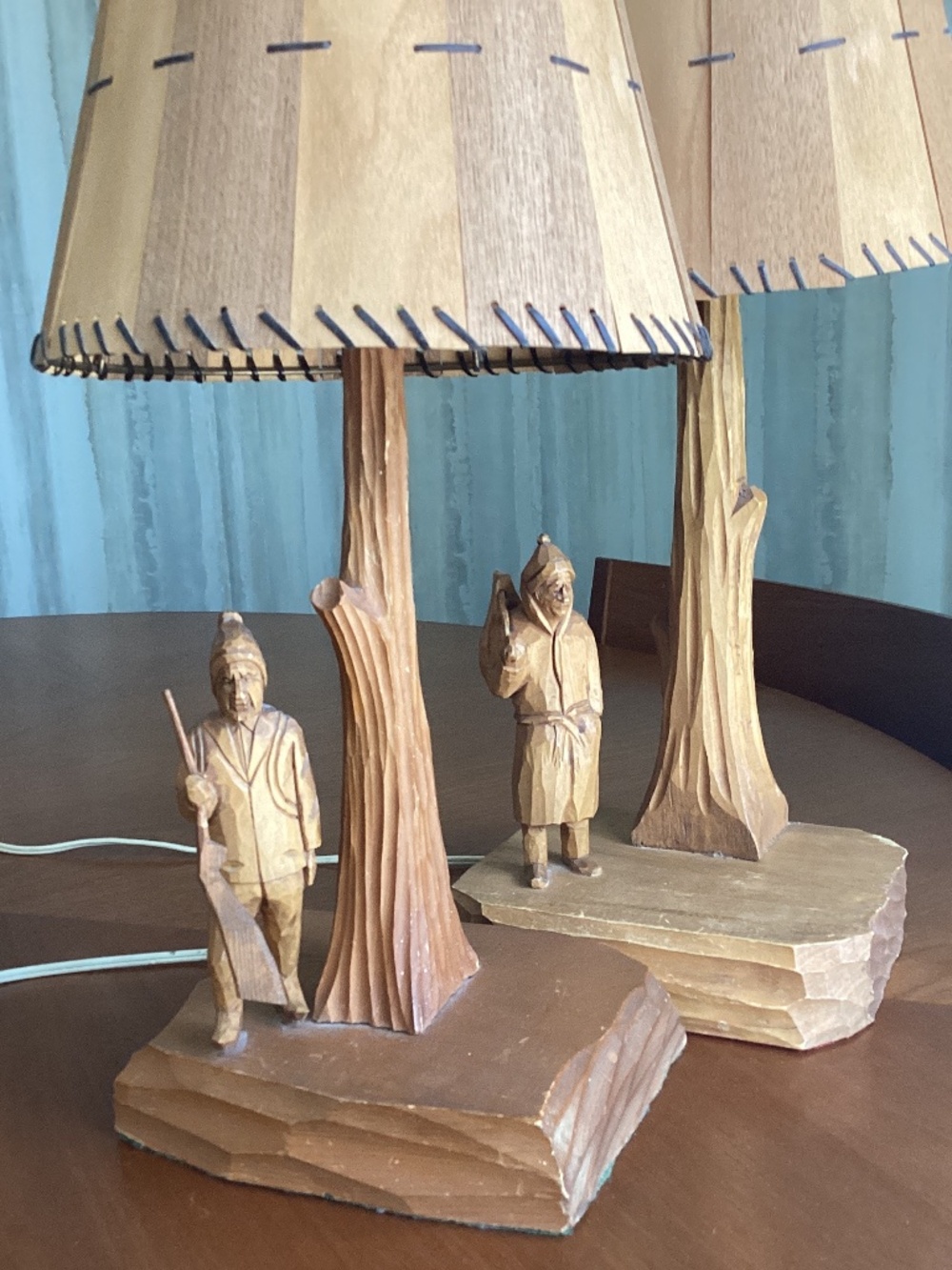 V Fortin carved table lamps